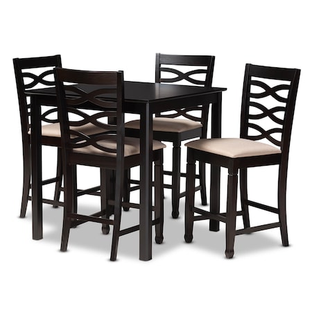 Baxton Studio Lanier Sand Upholstered Espresso Finished 5-Piece Wood Pub Set 157-9599-9776